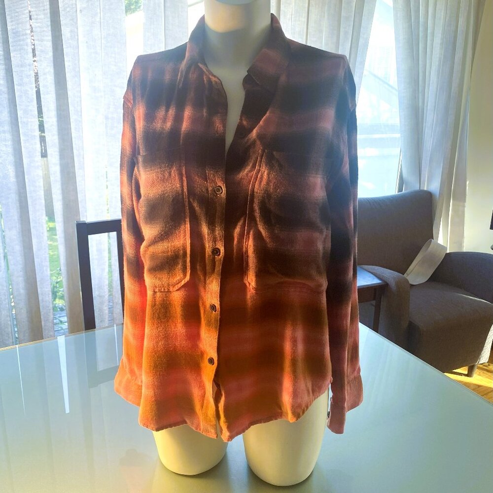 Rails Pink, Black, & Brown Gradient Plaid Flannel… - image 1